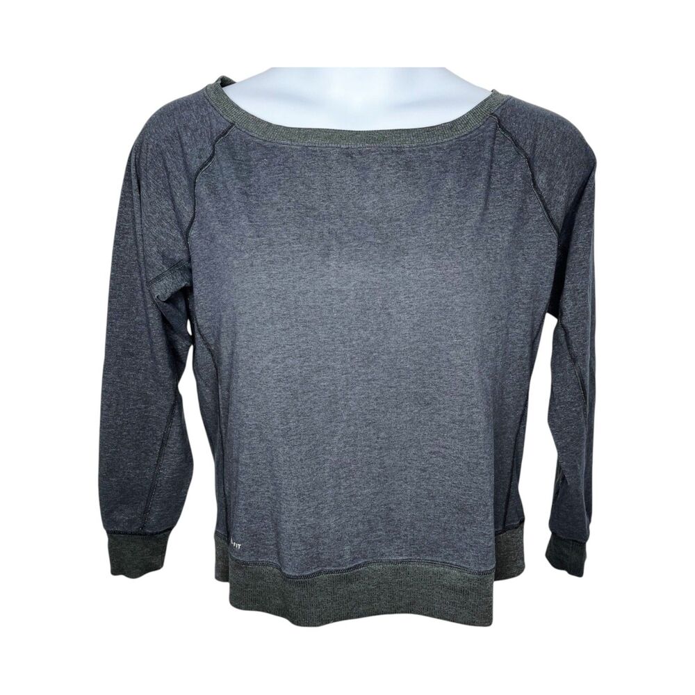 Nike Dri-Fit Epic Crew Long Sleeve Top sz L * Heather Gray & Blue Casual Shirt